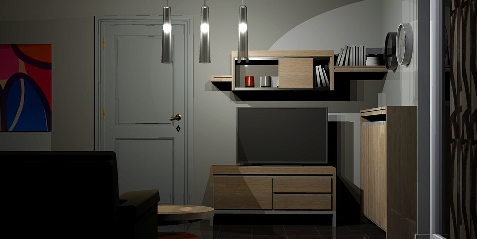 Ensemble TV Loft avec cache radiateur moderne.