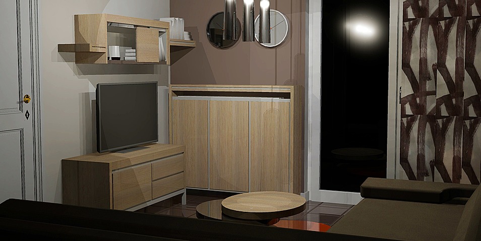 Ensemble TV Loft avec cache radiateur moderne.